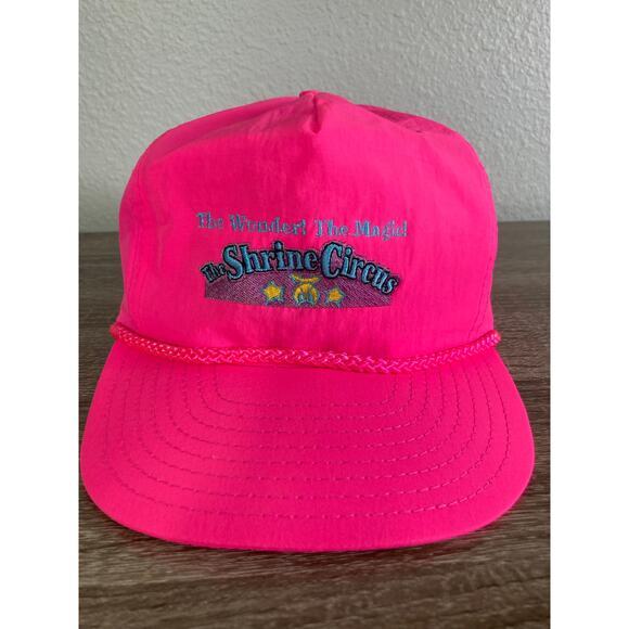 Vintage 90s Nissin Neon Pink Shrine Circus Snapback Hat Rope Foam Trucker - Picture 8 of 16